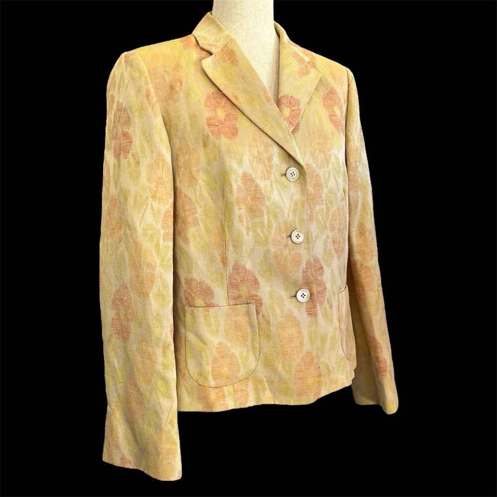 Bernard Zins Floral Linen Silk Jacket Size 10 Old Money Blazer Made in France